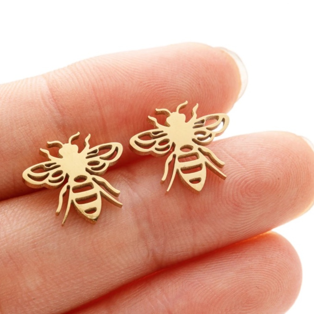 ⭐️NEW⭐️Gold Tone Bee Insect Stud Earrings Designer Inspired